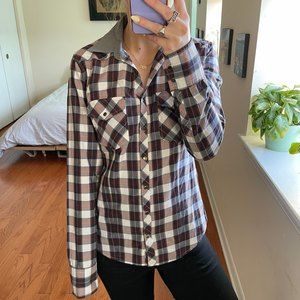 0039 Italy Plaid Button Down Denim Collared Top